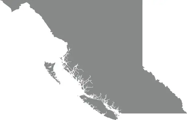 Vector illustration of Gray map of BRITISH COLUMBIA, CANADA