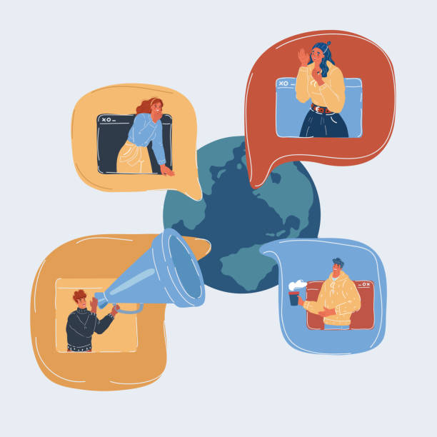 istock Vector illustration of Modern social media, world globe. People make conversation online. Media networking service concept 1363412507