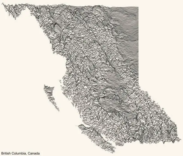 Vector illustration of Topographic relief map of BRITISH COLUMBIA, CANADA