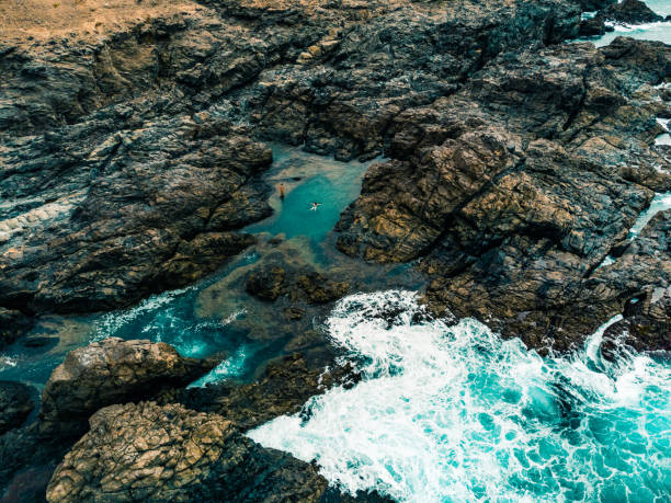 Rock pools from above stock photo