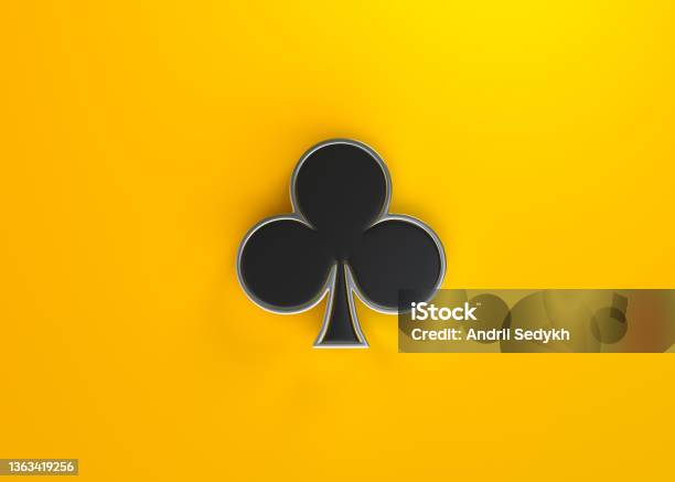 Aces Playing Cards Symbol Clubs With Black Colors Isolated On The Yellow Background Stock Photo - Download Image Now