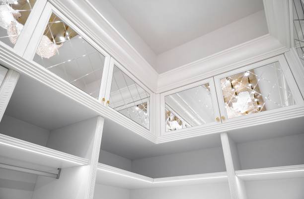 istock Luxury white walk-in closet led lamps with mirror facades 1363421143