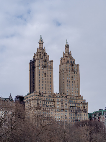 New York City, New York, United States - February 14, 2021: The Eldorado twin towers building in upper west side Manhattan, NYC