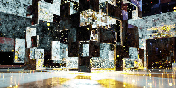 abstract dissolving metal steel cubes background 3d render illustration