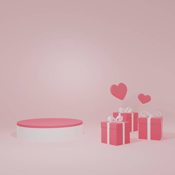 istock 3d rendering Decorative gift box around product stand , love and valentine's day celebrate, 1363424604