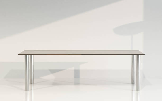 istock Empty wooden table with steel base and interior background 3d render illustration 1363430000