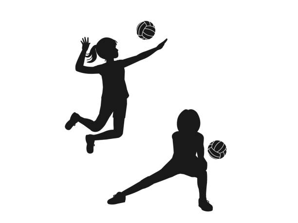 Clip art of volleyball club girls silhouette Clip art of volleyball club girls silhouette. young volleyball girl stock illustrations