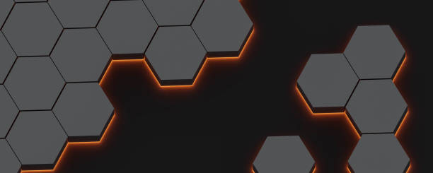 istock Hexagon honeycomb shaped black geometric shape 3d render illustration 1363430936