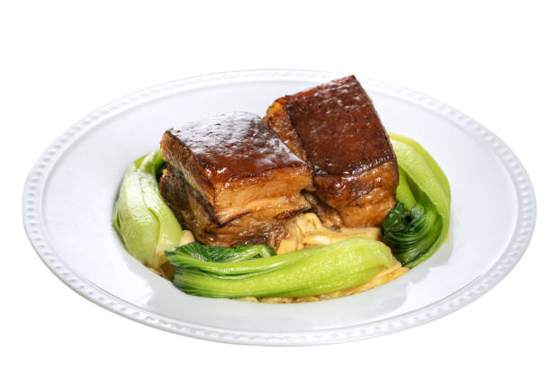 istock Dong Po Rou (Dongpo pork meat) in a plate isolated on white background. 1363432011