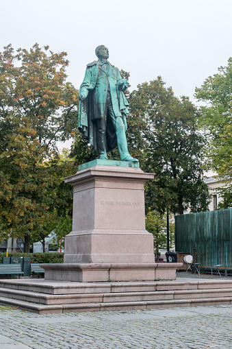 Oslo, Norway - September 24, 2021: Monument to Henrik Wergeland. Henrik Wergeland was a Norwegian writer, most celebrated for his poetry but also prolific playwright, polemicist, historian, linguist.