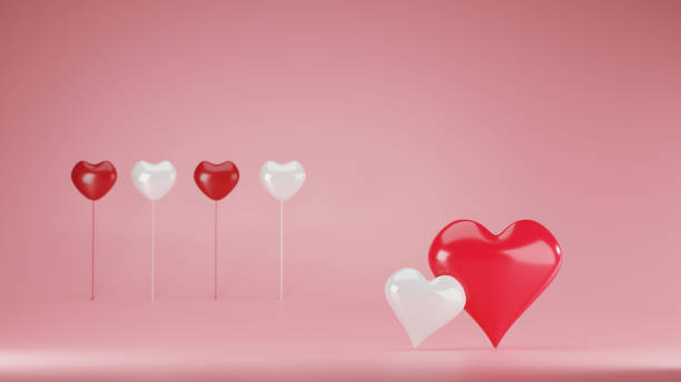istock Two Hearts for Valentine's day concept on pink pastel color background with shadow 3D rendering 1363439664