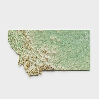 Mapa en relieve topográfico de Montana - Render 3D photo