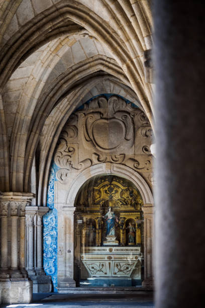 Arched alley of the passageways of the Se Cathedral in Porto stock photo