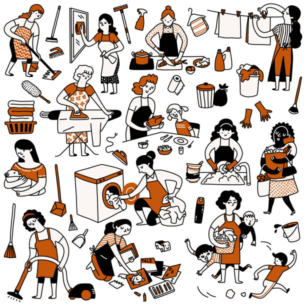 codzienna aktywność gospodyni domowej - asian cuisine illustrations stock illustrations