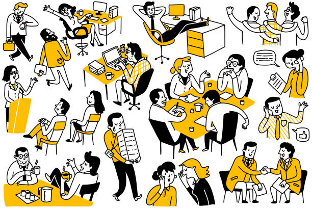 stockillustraties, clipart, cartoons en iconen met business people activities daily doodles - stellen van hetzelfde geslacht