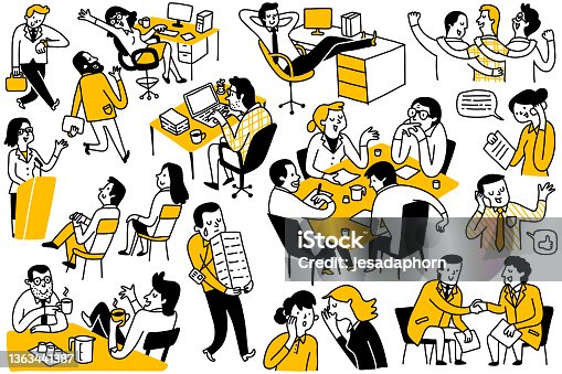 istock Business people activities daily doodles 1363441387