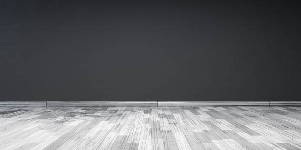 istock Room with black old brick wall and white floor 3d render illustration 1363442252