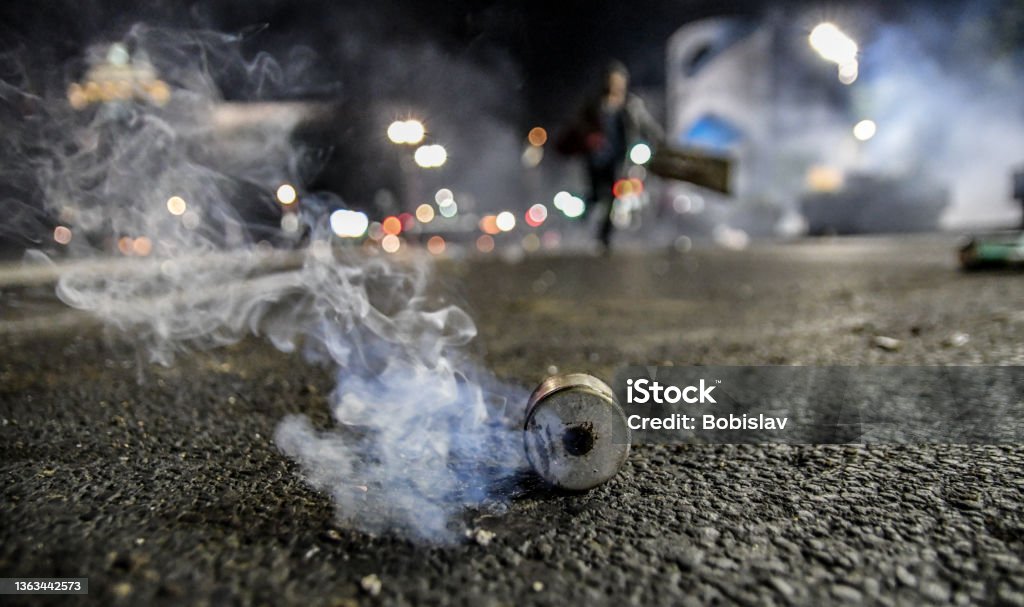 Tear gas Tear gas from protest in Serbia, Belgrade. Tear Gas Stock Photo
