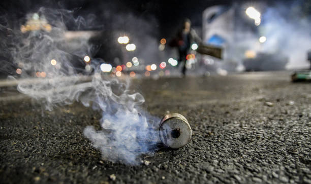 Tear gas Tear gas from protest in Serbia, Belgrade. tear gas stock pictures, royalty-free photos & images