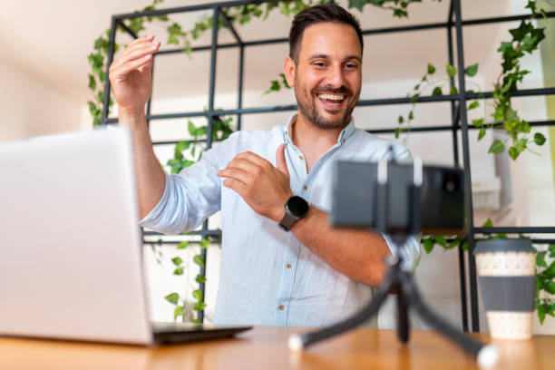 istock Man recording video for vlog 1363442718