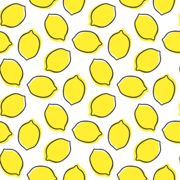 istock Bright yellow lemons with black outline isolated on white background. Cute seamless pattern. Hand drawn vector graphic illustration. Texture. 1363443852