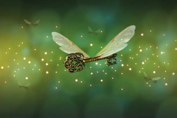 Photo of magical flying key meaning with dragonfly wings