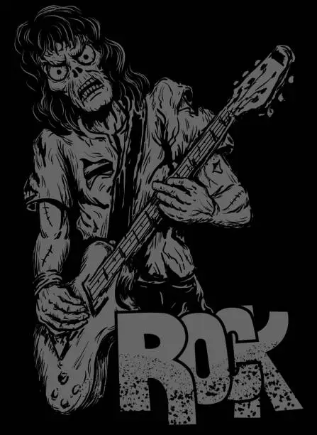 Vector illustration of rock guitar zombie