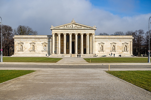 Façade of the neo-classical museum, The Glyptothek in the center of the German city Munich which is the capital city in Bavaria