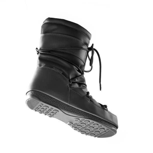 black snow boots, women's fashion, warm boots, moon boot, snow shoes, product photography - moonboots imagens e fotografias de stock