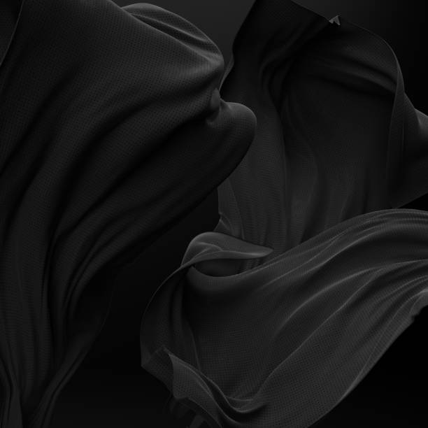 istock Black fabric in the wind, abstract dynamic textile material, flying cloth 3d rendering 1363446924