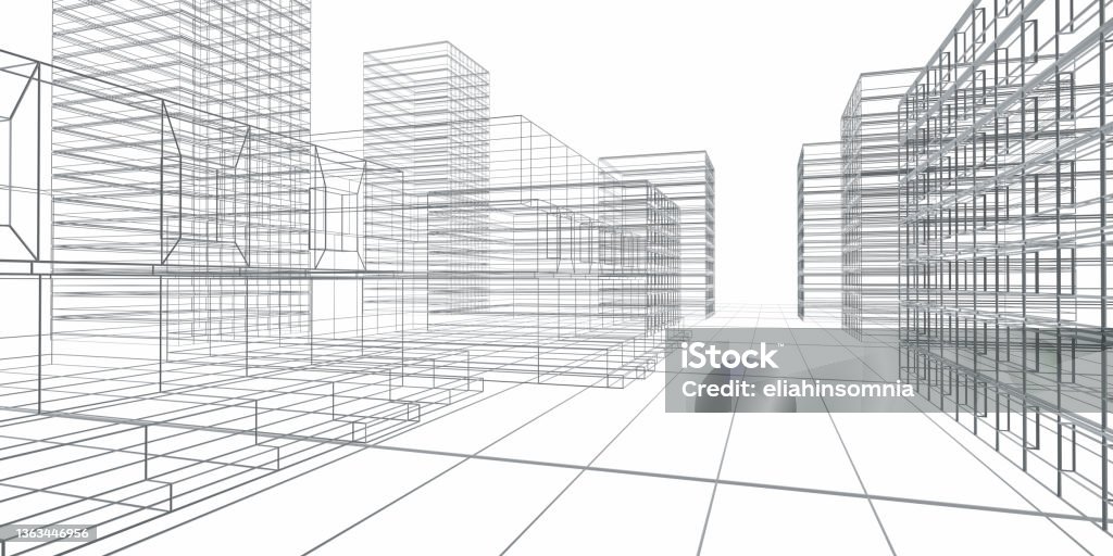 Wire Mesh Rendering Abstract Wireframe Architecture Wire Mesh On White Background 3d Render ...