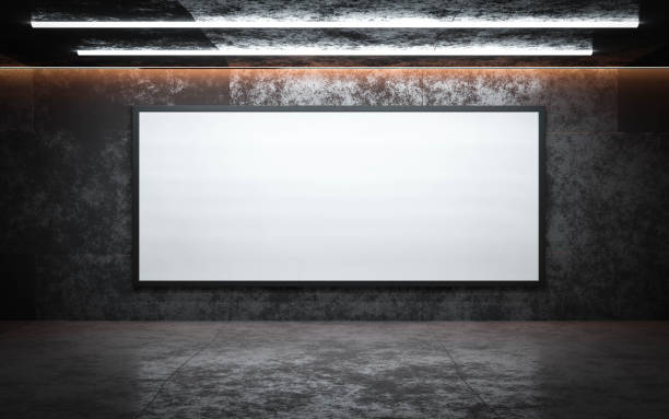 istock Blank posters on concrete wall in empty subway hall tunnel 3d render illustration 1363451913