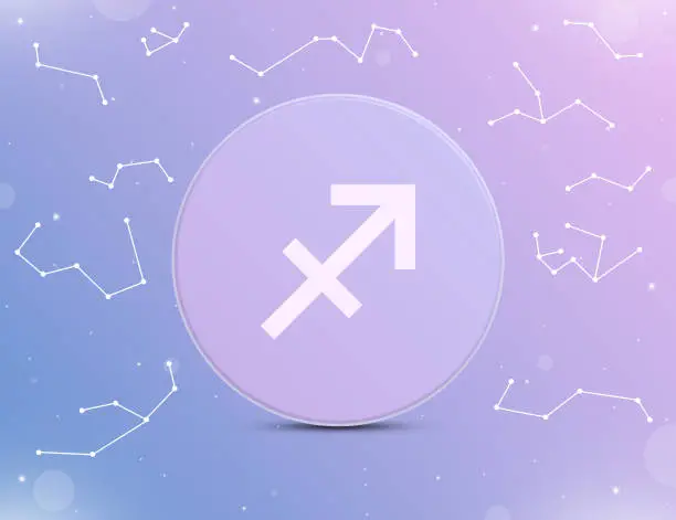 Photo of Sagittarius astrological sign icon with constellations around 3d