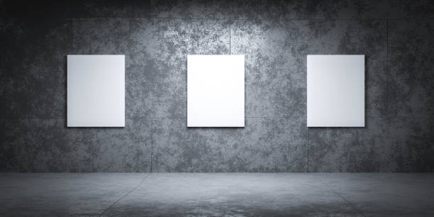 istock Blank empty white posters on concrete walls in empty hall subway tunnel 3d render illustration 1363452060