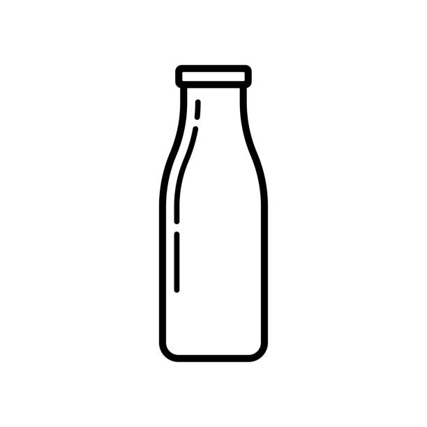 Bottle icon. Black contour linear silhouette. Vertical side view. Vector simple flat graphic illustration. The isolated object on a white background. Isolate. Bottle icon. Black contour linear silhouette. Vertical side view. Vector simple flat graphic illustration. The isolated object on a white background. Isolate. milk bottle milk bottle empty stock illustrations