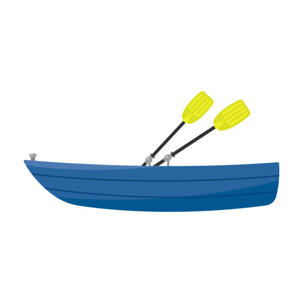 illustrations, cliparts, dessins animés et icônes de bateau avec icône rames. silhouette colorée. vue latérale. illustration graphique plate simple vectorielle. objet isolé sur fond blanc. isoler. - bateau à rames