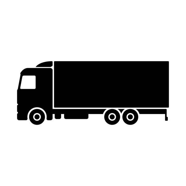 lkw-symbol. schwarze silhouette. seitenansicht. vektor einfache flache grafische illustration. das isolierte objekt auf weißem hintergrund. isolieren. - car side view truck truck driver stock-grafiken, -clipart, -cartoons und -symbole