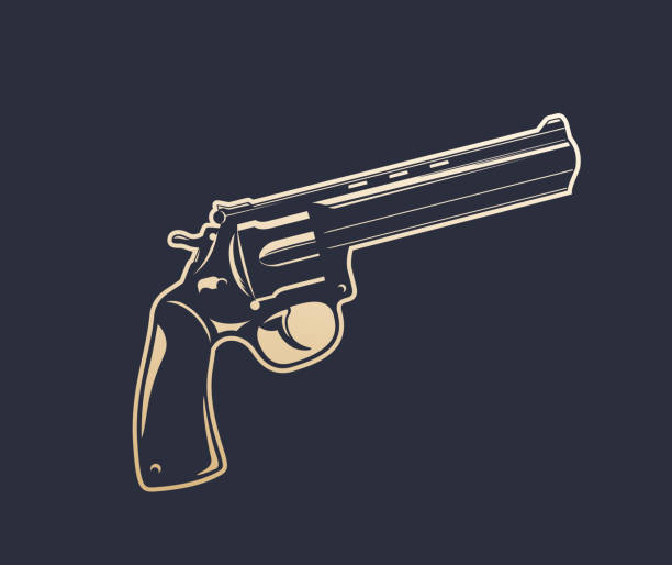 ilustrações, clipart, desenhos animados e ícones de revólver moderno, revólver, arma clássica, silhueta revólver, arma isolada sobre branco [convertido] - gun handgun silhouette outline