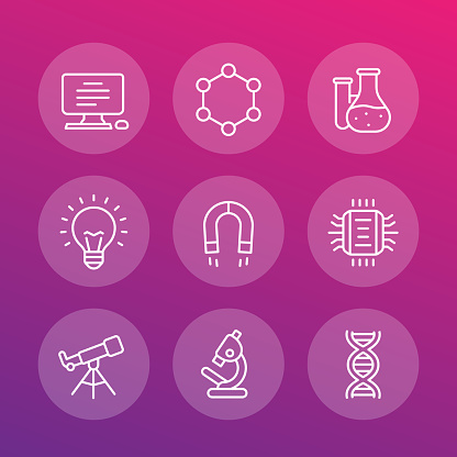 Science, education, research icons, linear style