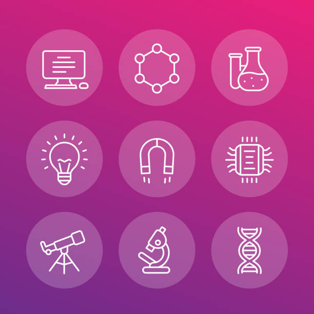 Science, education, research icons, linear style Science, education, research icons, linear style stem research stock illustrations