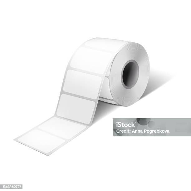 Rectangular Label Sticker Roll Vector Mockup Blank Adhesive Labels On ...