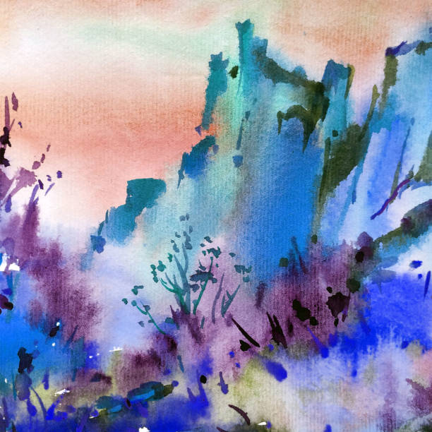 istock Watercolor colorful bright textured abstract background handmade . Mediterranean landscape . Painting of architecture and vegetation of the sea coast 1363461869