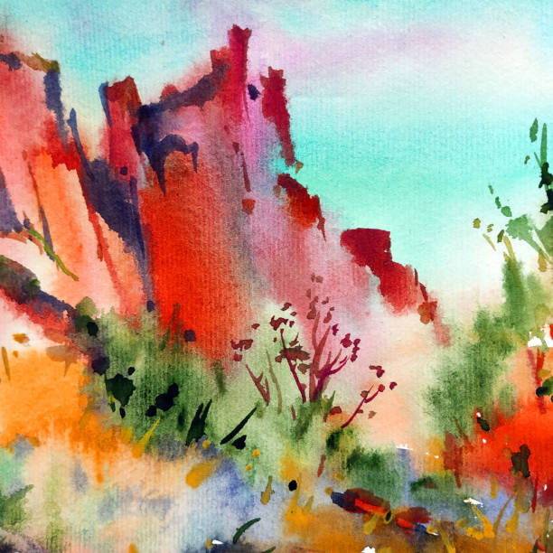 istock Watercolor colorful bright textured abstract background handmade . Mediterranean landscape . Painting of architecture and vegetation of the sea coast 1363461890