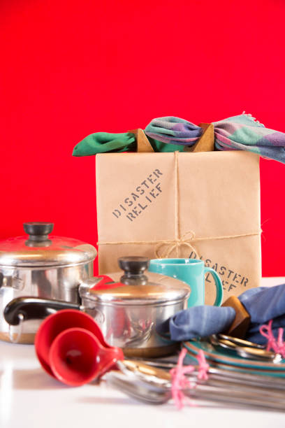 istock Disaster Relief package wrapped in brown paper and tied with string. 1363464506