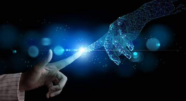 istock Hand of businesswoman touching hand artificial intelligence meaning technology connection go to future 1363467814