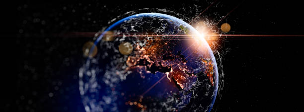 istock Communication technology for internet business. Global world network and telecommunication on earth cryptocurrency and blockchain and IoT. Elements of this image furnished by NASA 1363467850
