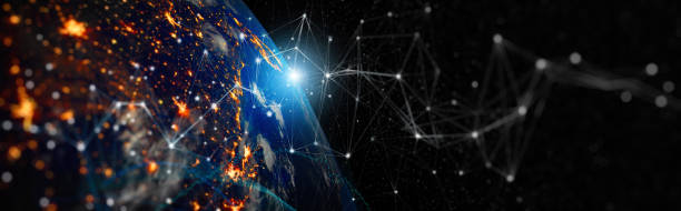 istock Communication technology for internet business. Global world network and telecommunication on earth cryptocurrency and blockchain and IoT. Elements of this image furnished by NASA 1363467853