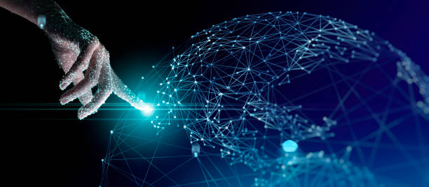 istock business woman hand touching abstract global network and data connection,Collaboration human and technology concept. 1363467858