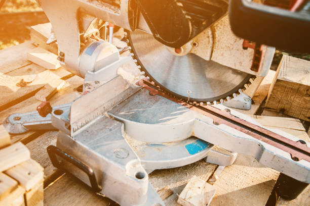 istock Circular saw machine for sawing boards. 1363468285