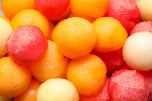 istock Melon and watermelon balls as background, closeup 1363472187
